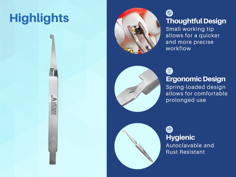 ARTMAN INSTRUMENTS Orthodontic Bracket Placer Tweezers â€“ Self-Holding Bracket Holder Pliers, Stainless Steel, Precision Tool for Orthodontic Procedures, Durable and Autoclavable (Pack of 4) - Image 3